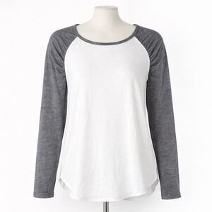 Chaser White Gray Raglan Long Sleeve Top Tee Casual Comfort Soft Womens M Lounge